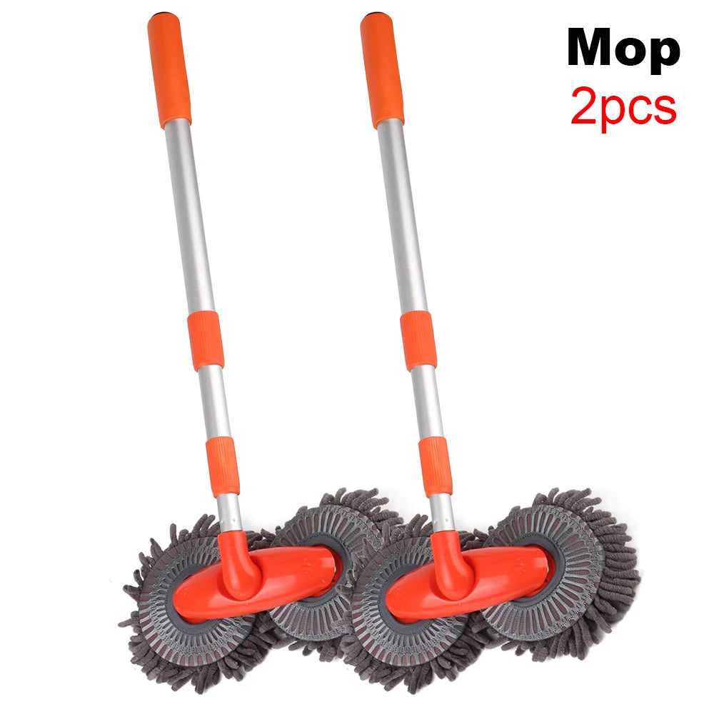 Rotating Double Brush Head Car Wash Mop Auto Supplies Three-Section Telescopic Mop Roof Window Cleaning Maintenance Accessories