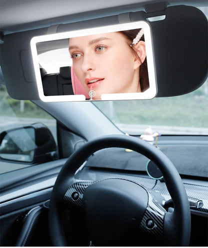 Car Interior Mirrors Sun Visor Plate LED HD Makeup Mirror for Girls Women Rechargeable Fill Light Universal Thin Vanity Mirror