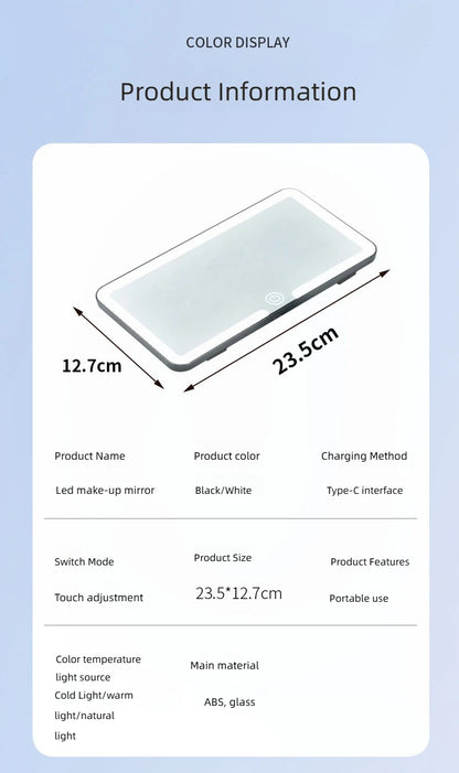 Car Interior Mirrors Sun Visor Plate LED HD Makeup Mirror for Girls Women Rechargeable Fill Light Universal Thin Vanity Mirror