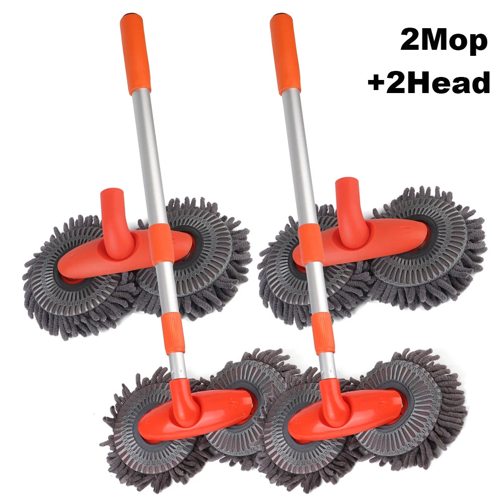Rotating Double Brush Head Car Wash Mop Auto Supplies Three-Section Telescopic Mop Roof Window Cleaning Maintenance Accessories