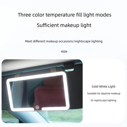 Car Interior Mirrors Sun Visor Plate LED HD Makeup Mirror for Girls Women Rechargeable Fill Light Universal Thin Vanity Mirror